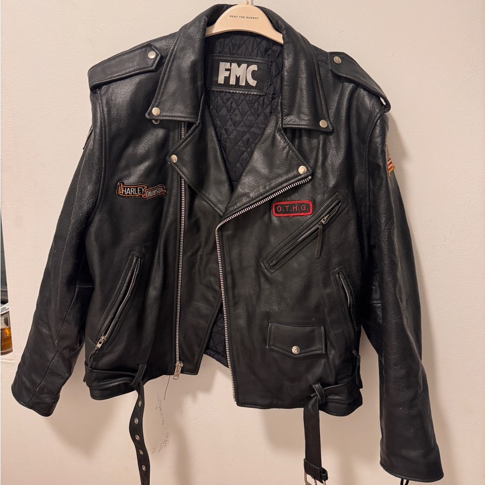 FMC Black Leather Biker Jacket (Harley Davidson)